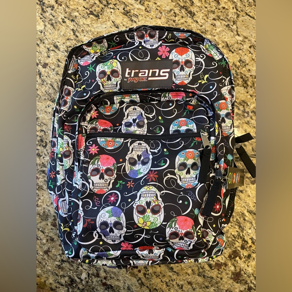 Brand New! TRANS BY JANSPORT Backpack with Sugar Skull design